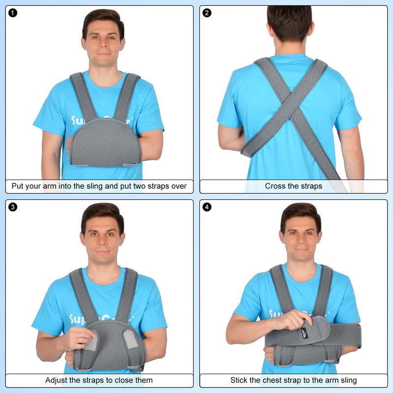 supregear Arm Sling Shoulder Immobilizer, Adjustable Comfortable Shoulder Arm Immobilizer Sling Swathe Breathable Shoulder Support Brace for Injured Arm/Hand/Elbow (Dark Grey) Dark Grey - NewNest Australia