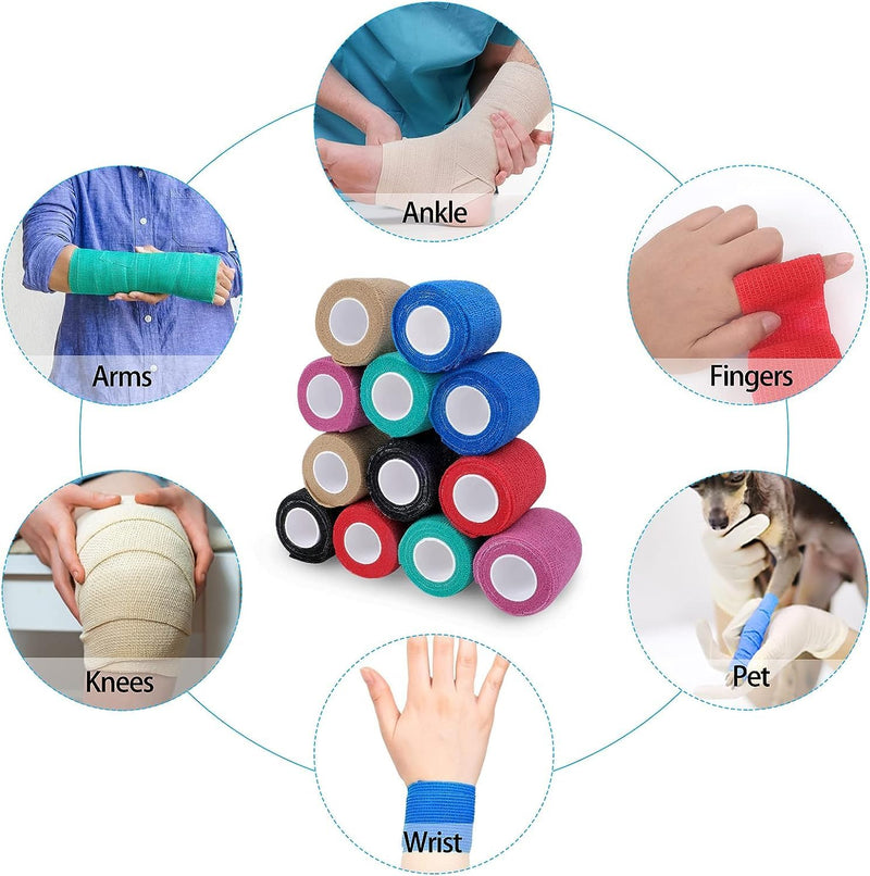 12 Rolls Of Self-Adhesive, Cohesive Bandage, Elastic And Self-Adhesive, Cohesive Bandage, Suitable For Stretch Athletes, Sports, Wrist (6 Colors, 5 Cm, 4.5 M) - NewNest Australia