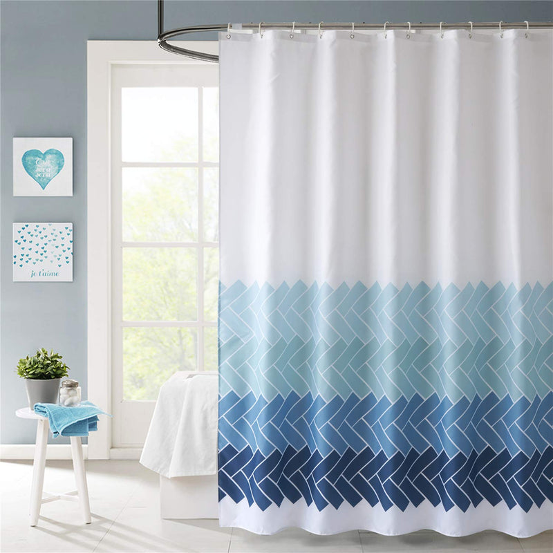 MORNITE Teal Light Blue White Shower Curtains for Bathroom Guest, Waterproof Washable Polyester Fabric Set 12 Hooks Rings,Aqua Ombre 72"x72"Inch 72"W x 72"H - NewNest Australia