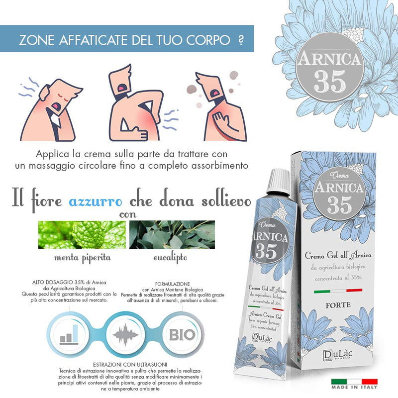 Dulàc Arnica Gel Cream Extra Strong 50ml Great for Muscle and Joint Massage, Even After Sports, Made in Italy with 35% Organic Arnica Montana, Cooling Effect - NewNest Australia