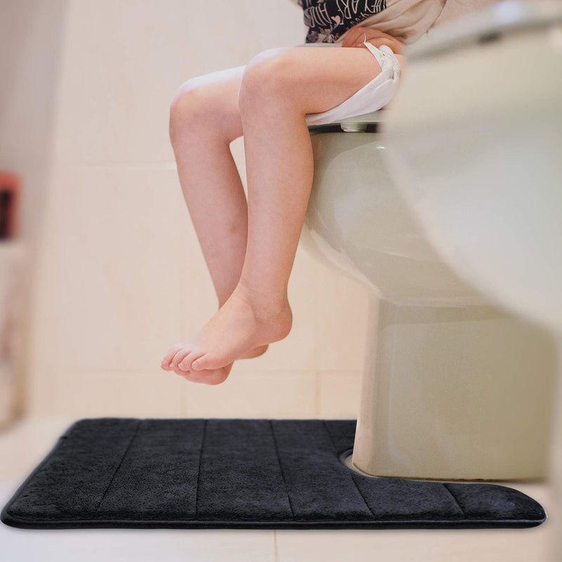 NewNest Australia - BETUS U-Shaped Contour Memory Foam Toilet Mat - Non-Slip Backing, Water Absorbent, Machine Washable, Super Cozy - Luxurious Velvet Comfort Washroom Rug - 16"x24" (Black) Black 