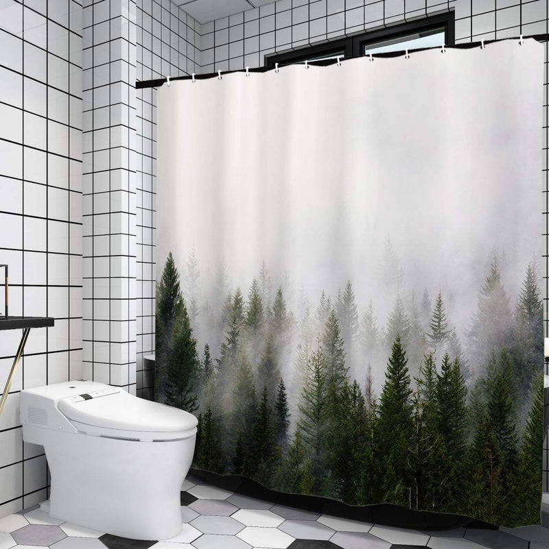 ORTIGIA Misty Forest Shower Curtains,Nature Shower Curtain,Woodland Shower curtain,Fantasy Fog Magic Tree Bath Curtain for Bathroom,Fall Shower Curtain,Waterproof Polyester Fabric-72"Wx72"L-with Hooks - NewNest Australia