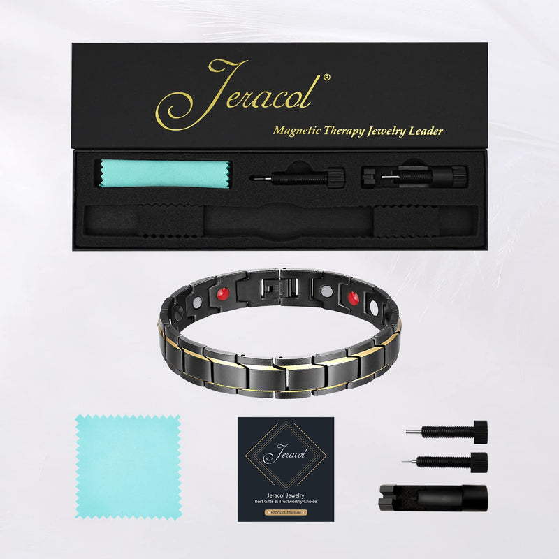 Jeracol Titanium Steel Magnetic Bracelet For Men,Black Gold Color Design Men Bracelet With Four Elements Ultra Strength Magnets,Adjustable Size Bracelet With Removal Tool And Gift Box A-Black-gold - NewNest Australia
