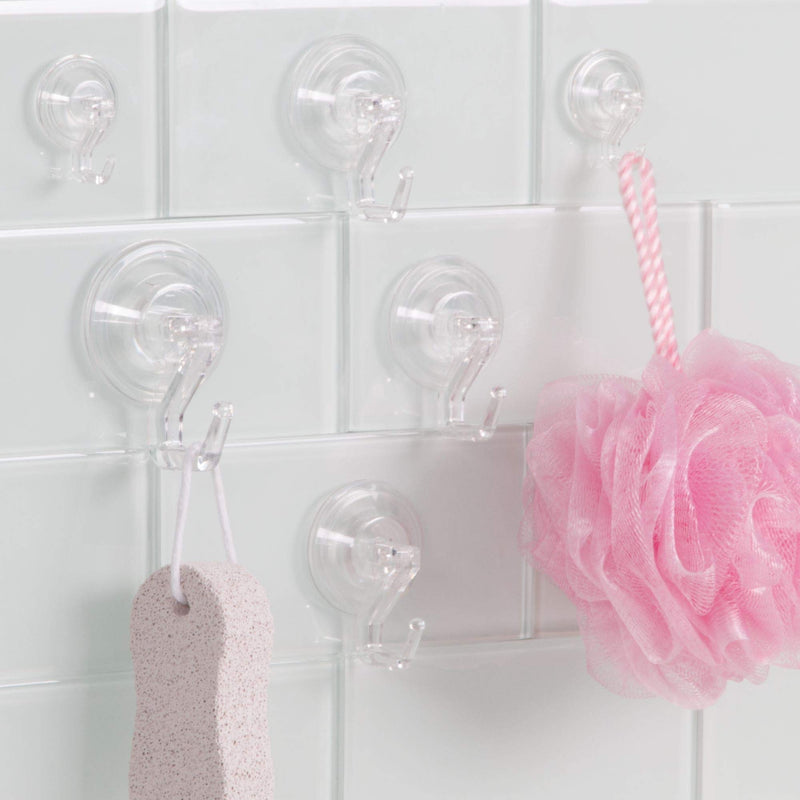 NewNest Australia - iDesign Plastic Power Lock Suction Cup Hooks for Hanging Loofahs, Towels in Master, Guest, Kids' Bathroom, Set of 6, Clear 