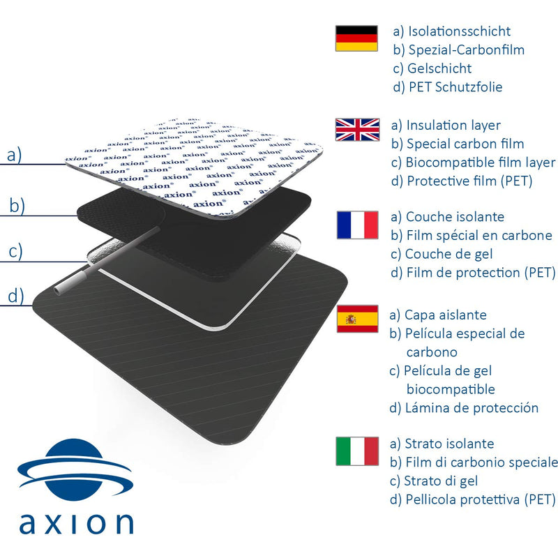 Axion Pack of 16 Electrodes. Square Self-Adhesive Pads 5x5cm for TENS EMS Units with 2mm Connection | Pads for Pain Treatment, Muscle Growth and Massage - NewNest Australia