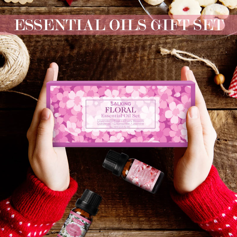 SALKING Essential Oils Set, 100% Pure Fragrance Oil AromatherapyGift, Premium Scented Oils for Diffusers 6 x 10 ML - Lavender, Rose, Jasmine, Cherry Blossom, Gardenia, Chamomile Pink - NewNest Australia