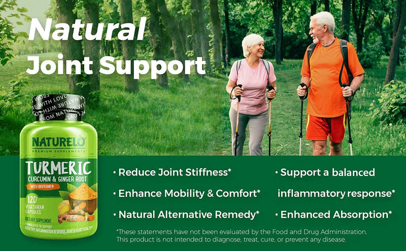 NATURELO Turmeric Curcumin - BioPerine for Better Absorption - Curcuminoids, Black Pepper, Ginger Powder - Plant-Based Joint Support - 120 Vegan Capsules 120 Count (Pack of 1) - NewNest Australia