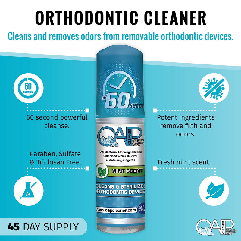 Foam Retainer Cleaner, Aligner, Invisalign, Denture, and Mouth Guard Cleaner | Orthodontic 60 Seconds Cleanser by OAP Cleaner | Paraben, Sulfate and Triclosan Free | 44.3 mL Bottle 1.5 Fl Oz (Pack of 1) - NewNest Australia