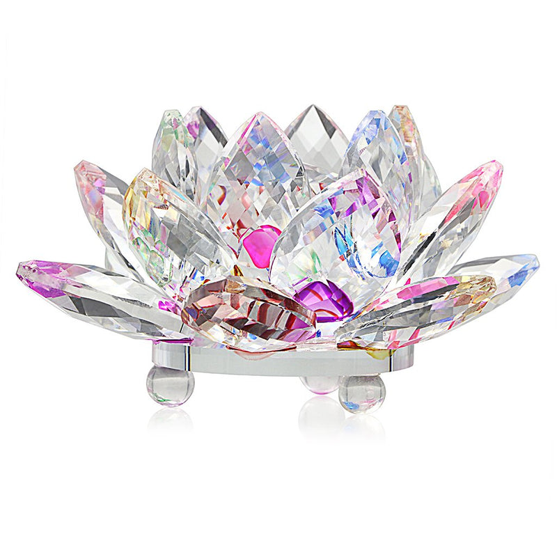 NewNest Australia - OwnMy Sparkle Crystal Lotus Flower Hue Reflection Feng Shui Home Decor with Gift Box (4 Inch/ 100MM Rainbow) 4 Inch/ 100MM Rainbow 