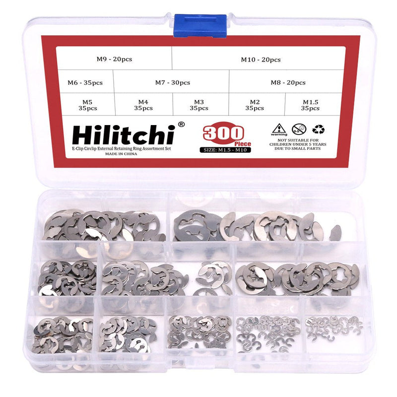Hilitchi 300-Pcs 304 Stainless Steel E-Clip Circlip External Retaining Ring Assortment Set - NewNest Australia