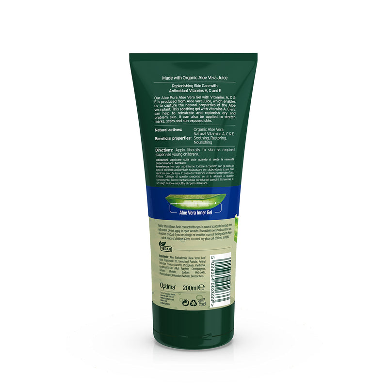 Aloe Pura, Organic Aloe Vera Gel with Vitamin's A, C and E, Natural, Vegan, Cruelty Free, Paraben and SLS Free, Soothing, Restoring, 200 ml With vitamins A,C & E 200 ml (Pack of 1) - NewNest Australia