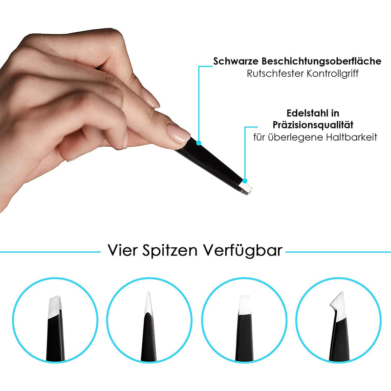 Candure Professional Eyebrow Tweezers Precision Set 4 Stainless Steel Tweezers for Removing Blackheads, Ingrown Hairs, Eyelashes Black - NewNest Australia