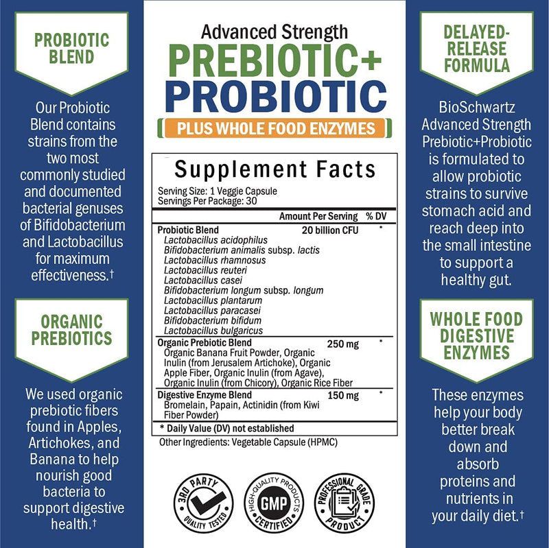 Prebiotics and Probiotic with Whole Food Enzymes for Adults Women & Men - Probiotics Lactobacillus Acidophilus - Digestive Health Capsules Shelf Stable Supplement - Non-GMO Gluten & Dairy Free - 30ct 30 Count (Pack of 1) - NewNest Australia