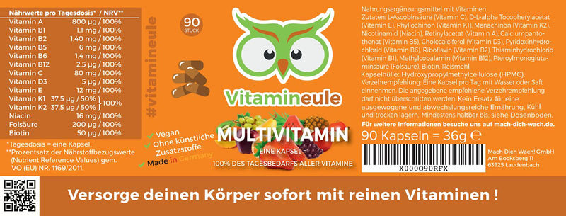 Vitamineule High Dose Vegan Multivitamin Capsules Without Artificial Additives, Suitable For Children, German Quality, Small Capsules Instead Of Large Tablets And Contains Every A ‚ Z Vitamin - NewNest Australia
