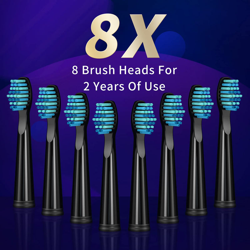 Sonic Electric Toothbrush, Rechargeable Power Toothbrush with 8 Duponts Brush Heads, Sonic Toothbrushes 40000Vpm with 2 Minute Smart Timer, 5 Modes with Teeth Whitening, Gift for Family, Black - NewNest Australia
