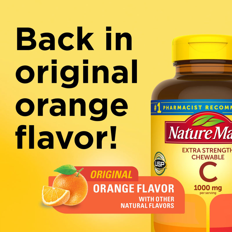 Nature Made Extra Strength Vitamin C Chewable 1000mg, for Immune Support, Antioxidant Support, Supports Iron Absorption and Collagen Synthesis for Skin Health, 90 Count - NewNest Australia