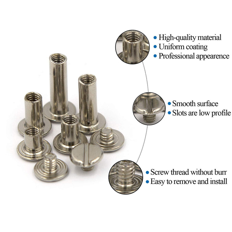 90 Sets Silvery Chicago Binding Screws Assorted Kit Nail Rivet Chicago Button DIY Leather Decoration Bookbinding Round Flat Head Stud Screw (6/10/12/15/18-18pcs) 6,10,12,15,18*18pcs - NewNest Australia