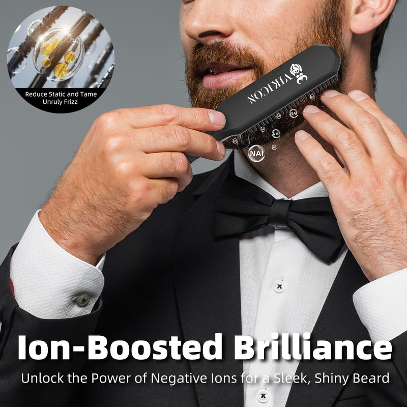 VIKICON Beard Straightener Comb for Men, Mini Professional Hair Straightener with Negative Ions, 3-Segment Temperature, Portable and Quick for Beard and Hair Styling - NewNest Australia
