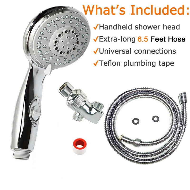 HauSun Handheld Shower Head with On/Off Switch - 5 Spray Settings 6.5 Feet Extra Long Hose High Pressure with Bathroom Faucet Kit - Universal Adapter Holder Mount for Wall,Chrome Finish - NewNest Australia
