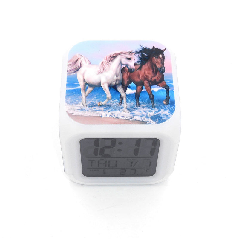 NewNest Australia - EGS New White Brown Horse Animal Digital Alarm Clock Desk Table Led Alarm Clock Creative Personalized Multifunctional Battery Alarm Clock Special Toy Gift for Unisex Kids Adults 