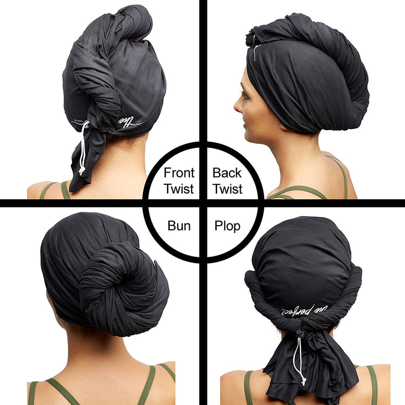 NewNest Australia - Ultra-Fine Microfiber Hair Towel Wrap - The Perfect Haircare - Anti-frizz Fast Drying Turban with Wet/Dry Brush Black 