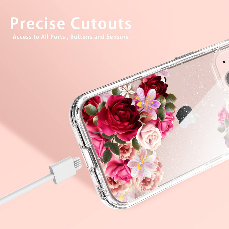 ACKETBOX for iPhone 13 Case with Screen Protector and Camera Protective Film，Heavy Duty PC Back Case + Front Cover and Clear TPU Full Body Protective Cover for iPhone 13 6.1 inch 2021 (Flowers) Flowers - NewNest Australia
