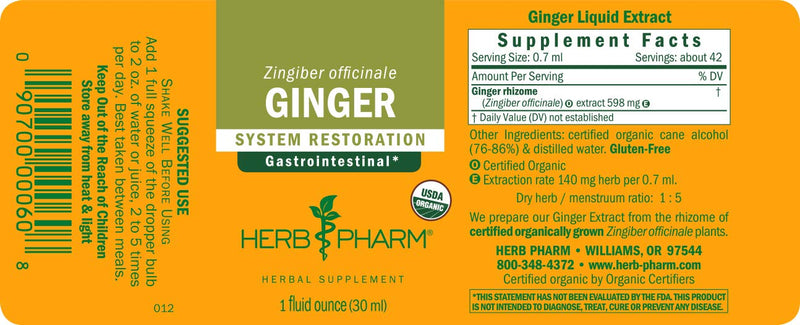 Herb Pharm Certified Organic Ginger Liquid Extract for Digestive Support - 1 Ounce 1 Fl Oz (Pack of 1) - NewNest Australia