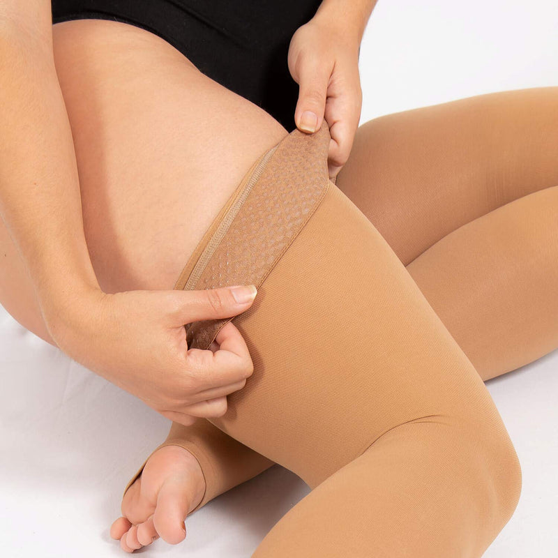 RIEMTEX PREMIUM compression stockings class 2 CCL2 23-32 mmHg with open toe thigh stockings women men caramel size 3 - NewNest Australia