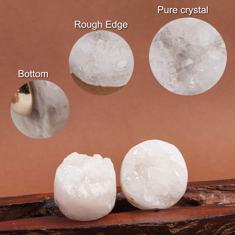 AMOYSTONE 2pcs Natural White Geode Stone Unique Knobs Small 1" Handle Pulls Thread Brass for Door Drawer, Bedroom Cabinet - NewNest Australia