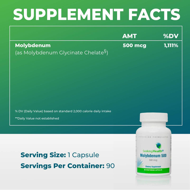 Seeking Health Molybdenum 500 – Molybdenum Glycinate Chelate – Supports Metabolism and Iron Utilization* - Metabolism Supplement - 90 Vegetarian Capsules - NewNest Australia