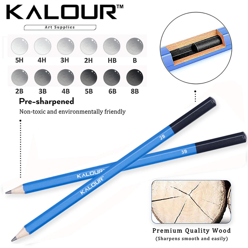 Kalour 33 Pieces Professional Drawing Sketching Pencils set,Portable Zippered Travel Case-Charcoal Pencils, sketch Pencils, Charcoal Stick.Drawing Supplies Perfect for Artists and Beginners - NewNest Australia