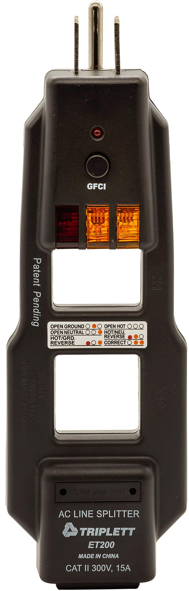 Triplett AC Line Splitter and GFCI Outlet/Receptacle Tester with 5 Visual Indicators (ET200) - NewNest Australia