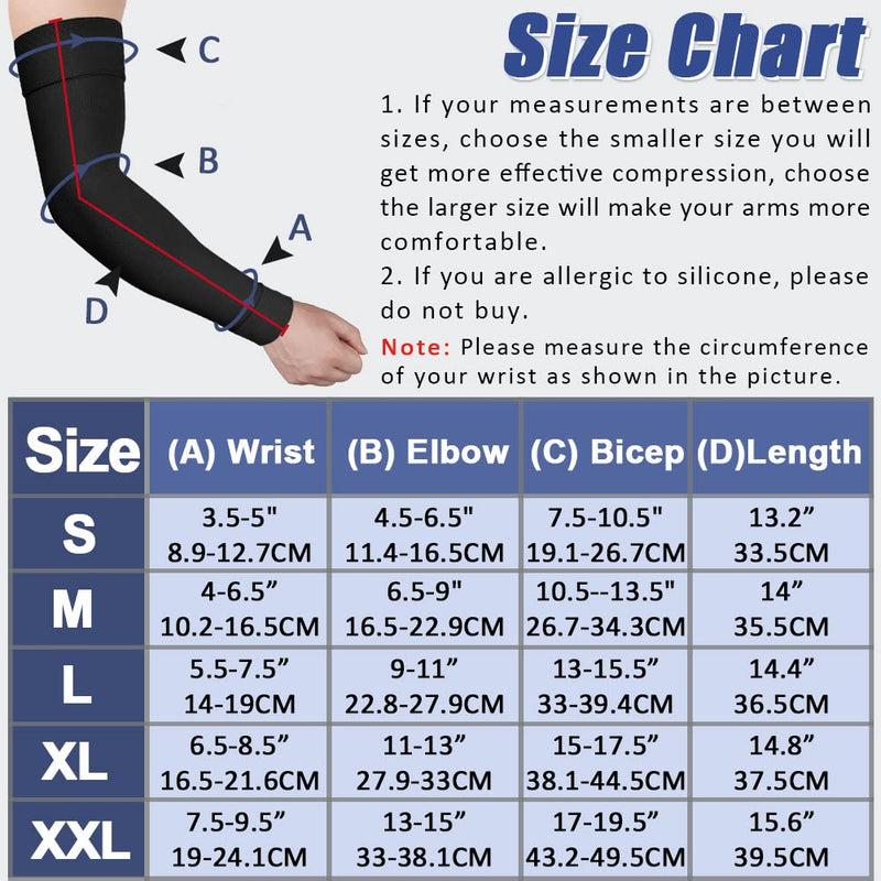 Medical Compression Arm Sleeve for Men & Women by Beister（Single）, 20-30 mmHg Graduated Compression Full Arm Support with Silicone Band for Lymphedema, Varicose Veins, Swelling, Arm Injury, Sports Black Large - NewNest Australia