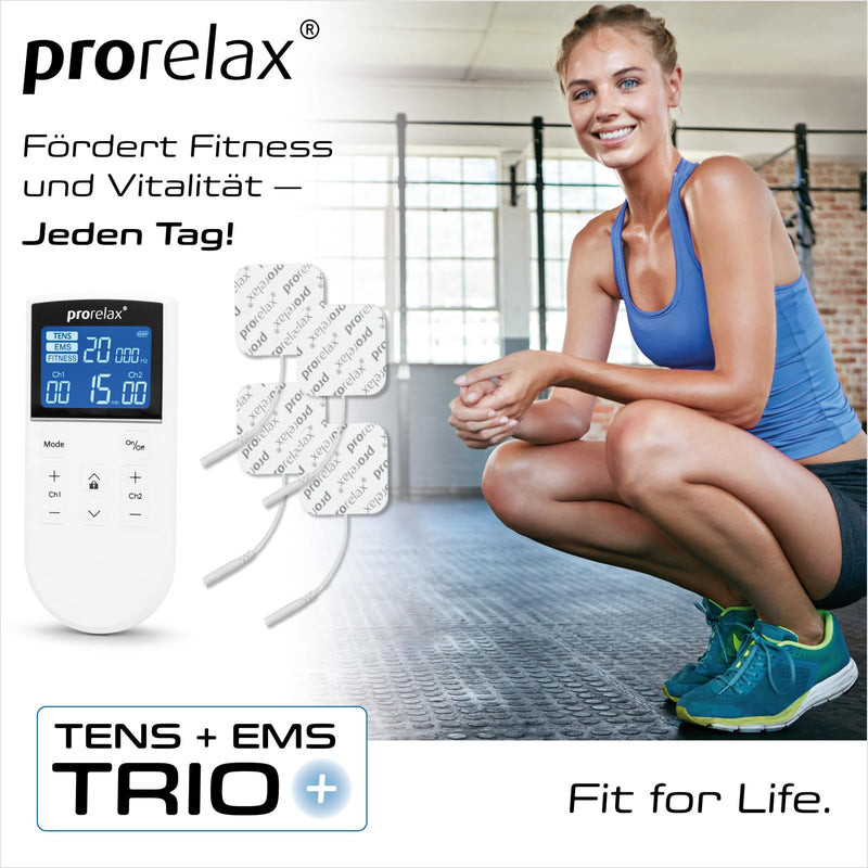 Prorelax Tens/Ems Trio+ | Battery-Operated Electrostimulation Device | 3 Therapies - Tens, Ems, Fitness | For Relaxation, Muscle Building, Pain Relief | 50 Programs | 16 Intensity Levels Trio+ - NewNest Australia