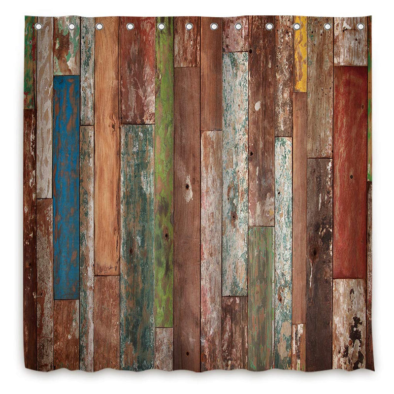 Riyidecor Antique Wooden Shower Curtain Metal Hooks 12 Pack Red Blue Grey Grunge Rustic Planks Barn House Wood Lodge Hardwood Decor Fabric Bathroom Waterproof 72Wx72H Inch Barn Door - NewNest Australia