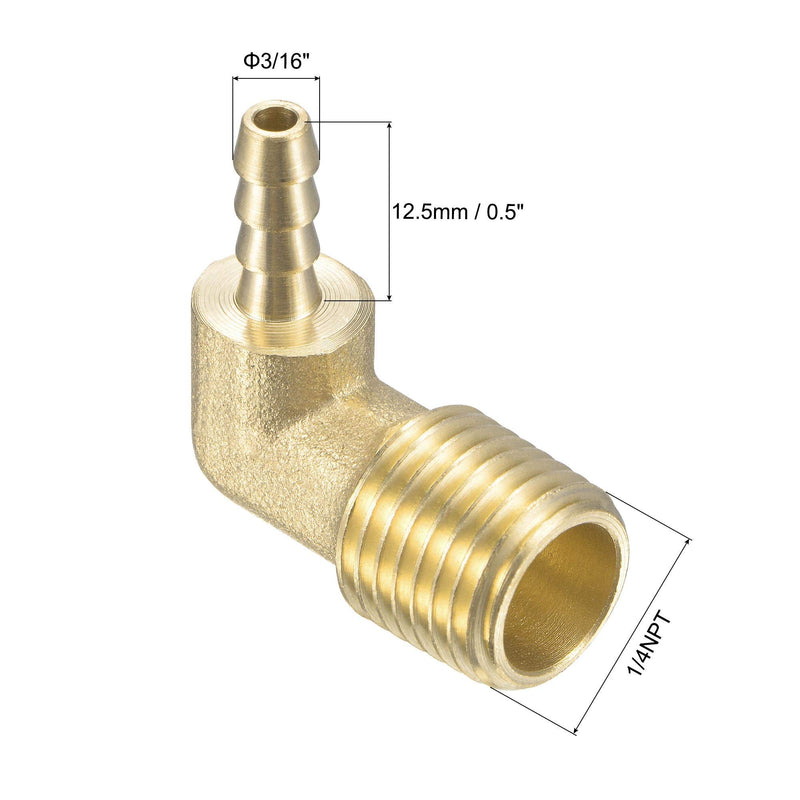 uxcell Brass Hose Barb Fitting Elbow 3/16 Inch x 1/4 NPT Male Thread Right Angle Pipe Connector, Pack of 2 3/16" - NewNest Australia