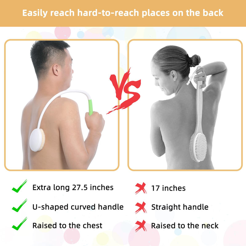 Fanwer Bath Brush with U-Shaped Long Handle, Shower Body Brush with Curved Handle, Cleaning Back Scrubber for Elderly, Disabled, Limited Mobility, Post-Surgery, Frozen Shoulder - NewNest Australia