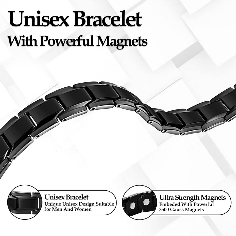 Jecanori Titanium Steel Magnetic Bracelet for Men Women,Unisex Style Ultra Strength Magnets Brazaletes(3500 Guass),Adjustable Size Wirstband with Adjustment Tool and Jewelry Gift Box (Black) Black - NewNest Australia