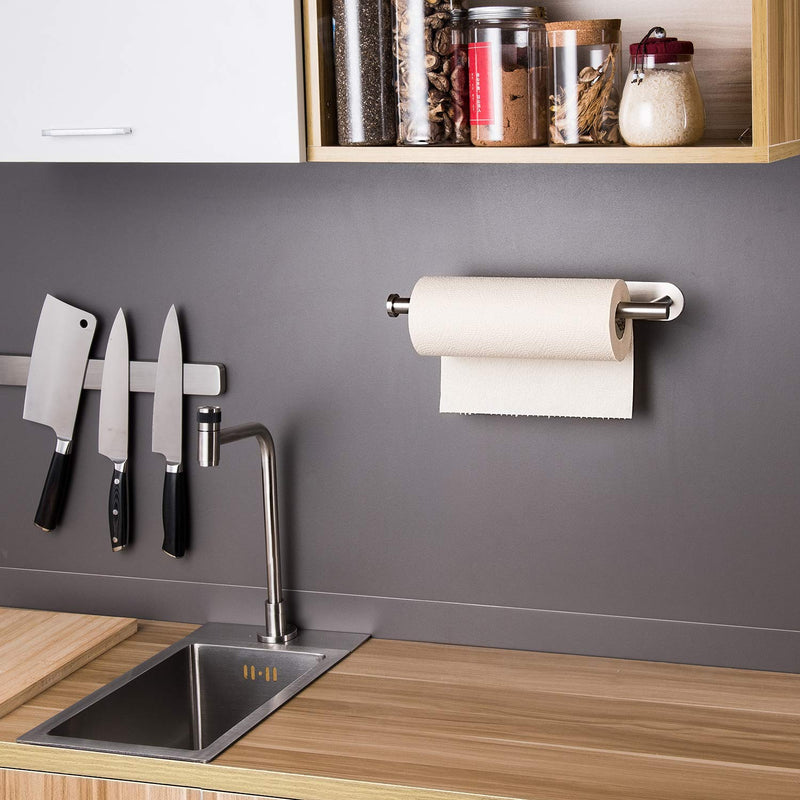 NewNest Australia - Taozun Self Adhesive Paper Towel Holder - Under Cabinet Paper Towel Rack for Kitchen, SUS304 Brushed Stainless Steel (No Drilling) 