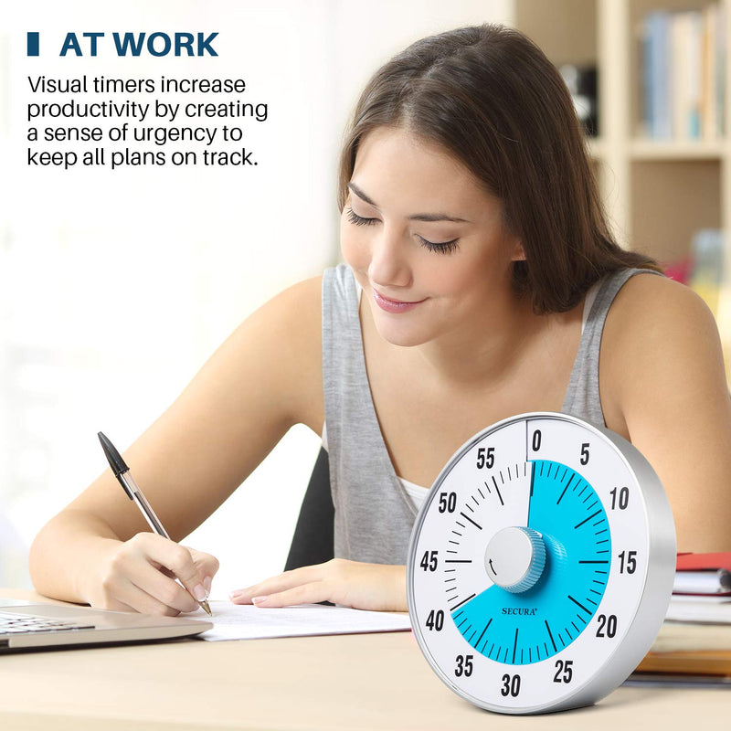 NewNest Australia - Secura 7.5-Inch Oversize Visual Countdown Timer, 60-Minute Kitchen Timer | Time Management Tool for Kids, Teachers and Adults (Blue) Blue 