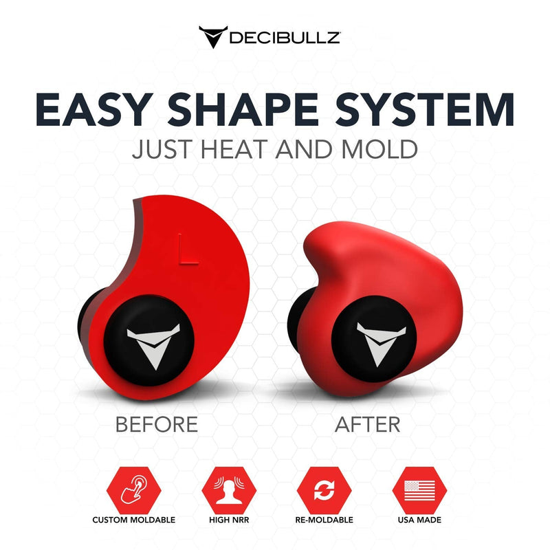 Decibullz - Custom Molded Earplugs, 31dB Highest NRR, Comfortable Hearing Protection for Shooting, Travel, Work and Concerts Red - NewNest Australia
