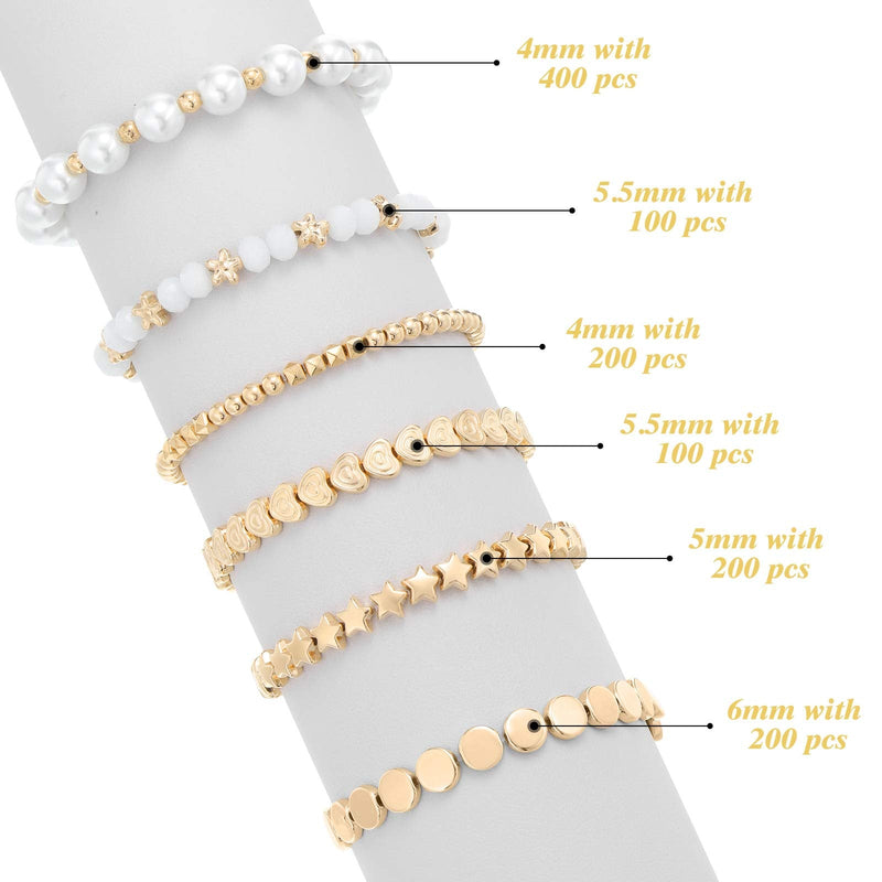 1200 Pieces Spacer Beads Set Star Beads Round Ball Beads Rondelle Faceted Spacer Beads Heart Beads Flower Beads Flat Disc Beads Loose Beads for Bracelet Earring Necklace Jewelry Making (Gold) Gold - NewNest Australia