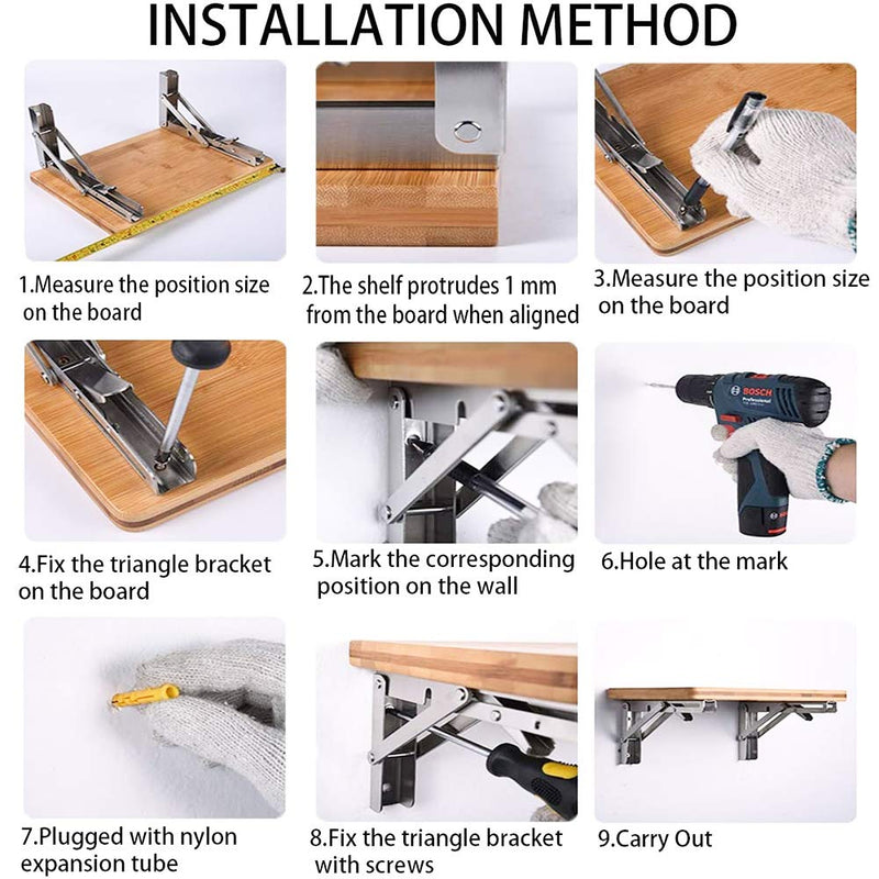 Folding Shelf Brackets - Heavy Duty Stainless Steel Collapsible Shelf Bracket for Bench Table, Space Saving DIY Bracket, Max Load: 550lb （Long：10” ，2 PCS） 10 Inch - NewNest Australia