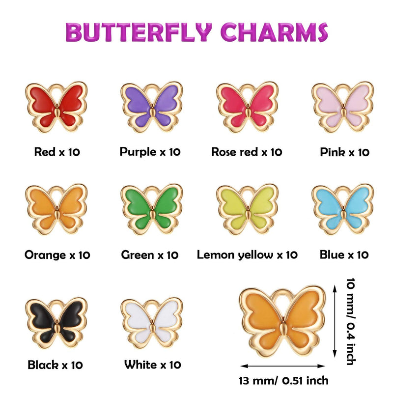 100 Pieces Colorful Butterfly Charms Enamel Butterfly Pendant Jewelry Butterfly Charm Alloy Butterfly Jewelry Charm for Necklace Bracelet Earrings DIY Supplies - NewNest Australia