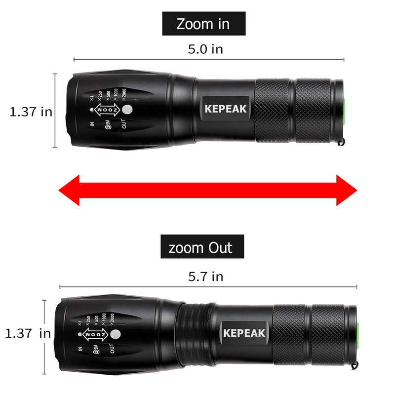 KEPEAK LED Flashlight, 5 Modes Tactical Flashlight, IPX5 Water Resistant, High Lumen, Zoomable Flashlight for Camping, Outdoor, Hiking, Emergency 1 Pack Flashlight - NewNest Australia