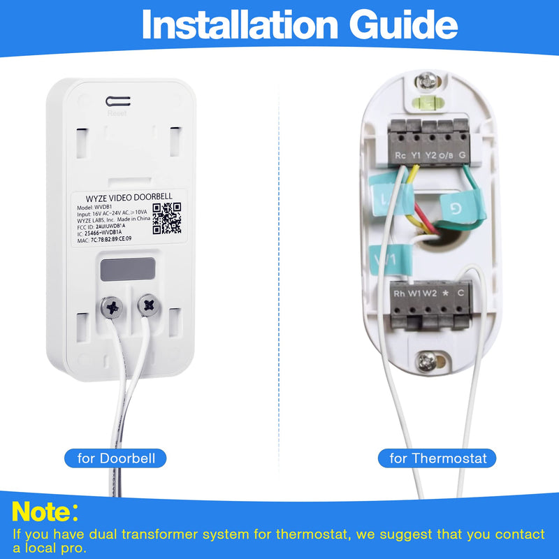 24 Volt Transformer, C Wire Power Adapter Compatible with Wyze Video Doorbell, 24VAC 500mA Transformer UL Certified with 16.4 Feet Cable Supply Power with Wyze HD Chime - NewNest Australia