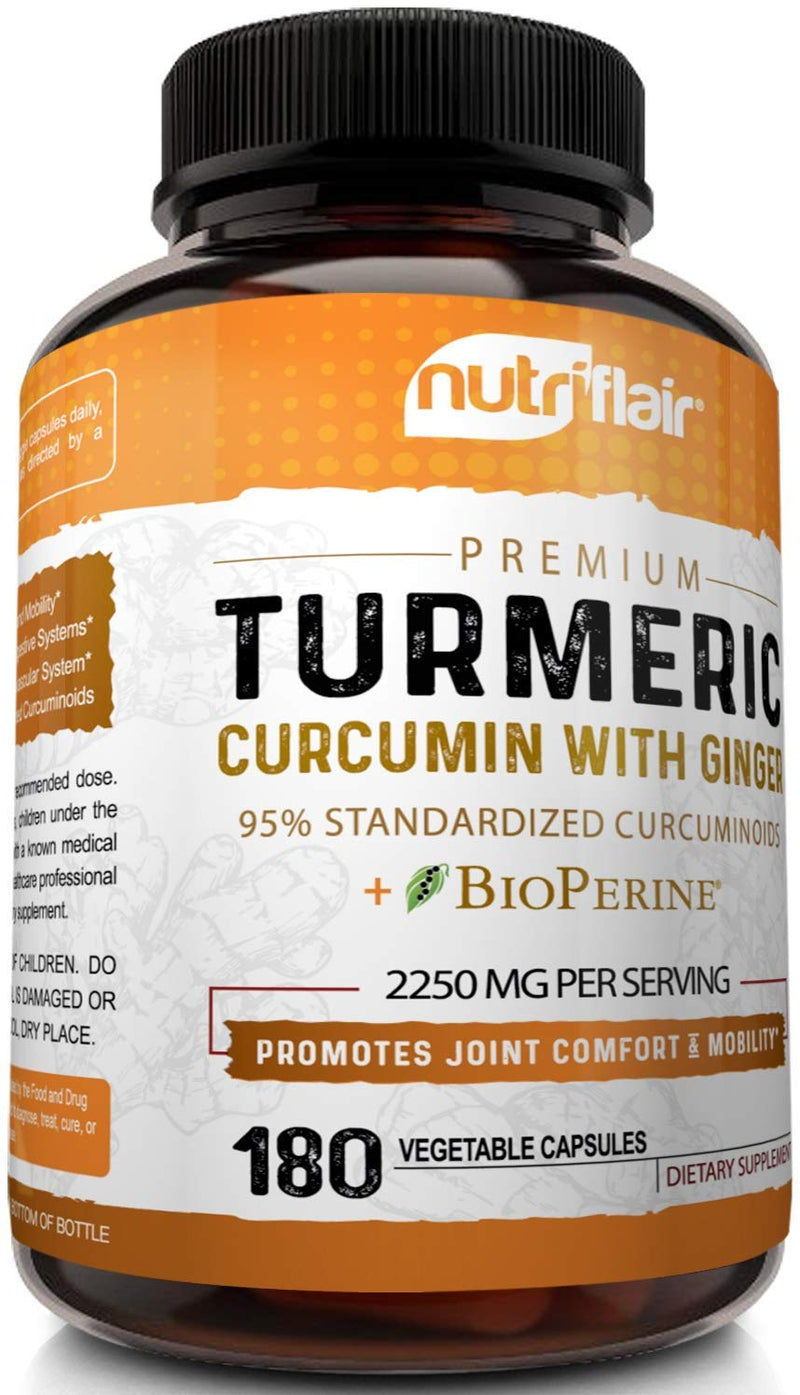 Turmeric Curcumin with Ginger & BioPerine Black Pepper Supplement :: Anti-Inflammatory, Antioxidant, Anti Aging :: 100% Natural, Non-GMO, Vegan Best Maximum Potency, No Side Effects (180 Capsules) - NewNest Australia