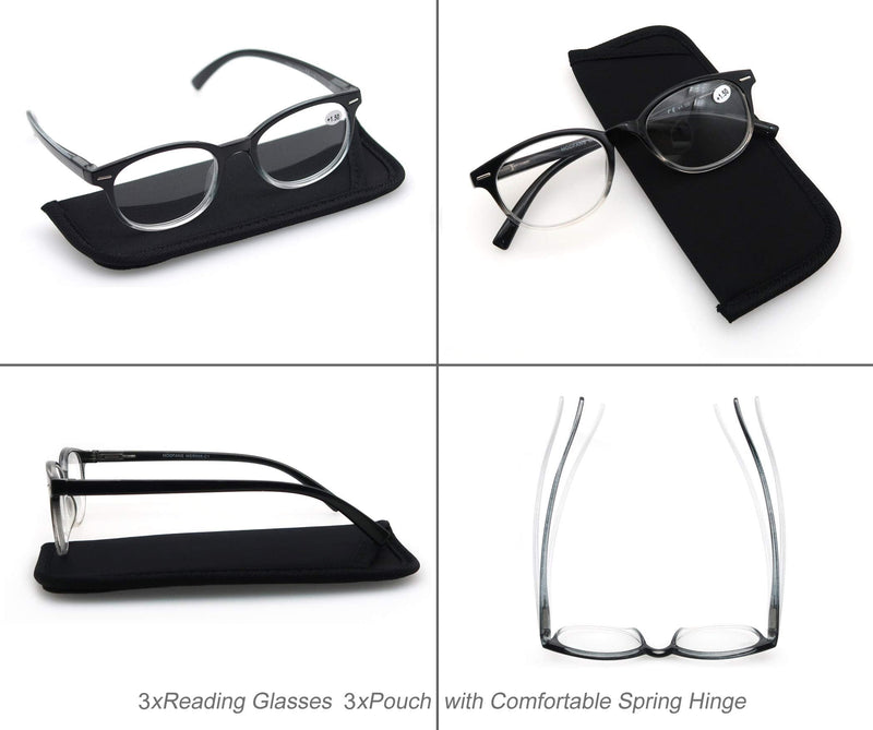 Women Reading Glasses 1.0 3 Pair Stylish Ladies Readers with Comfort Spring Hinge Pattern Design for Fashion Women Reading Pouch Included +1.00 3 Black - NewNest Australia