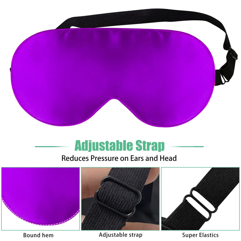 Silk Sleep Mask, 2 Pack 100% Real Natural Silk Eye Mask with Adjustable Strap, Eye Sleeping Mask, BeeVines Eye Sleep Shade Cover for Summer Travel Yoga Nap Reduces Puffy Eyes (Black & Rich Purple) - NewNest Australia