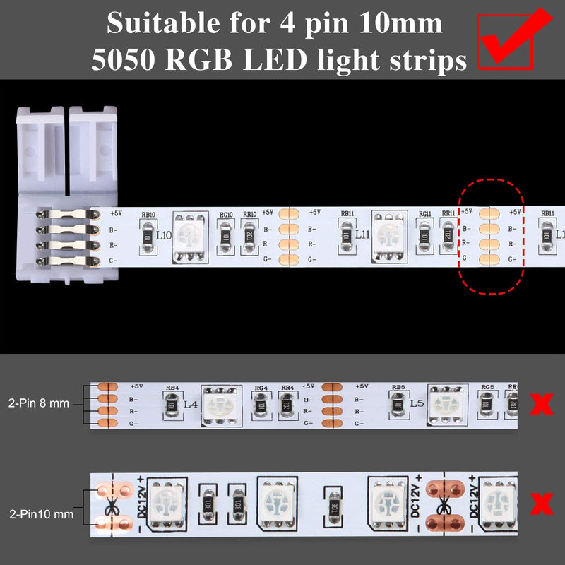 5050 4 Pin RGB LED Strip Connector Kit Includes RGB Extension Cable, LED Strip Jumper, 2 Way RGB Splitter Cable, L Connectors, T Connector, Gapless Connectors, 4 Pin Male Connector, LED Strip Clips - NewNest Australia